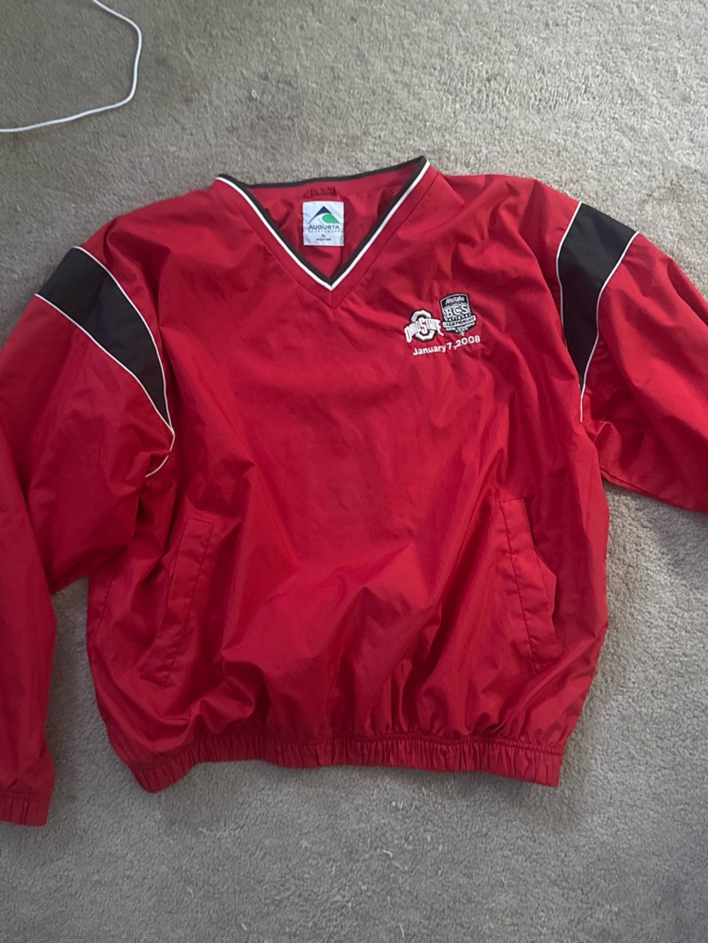 Augusta Sportswear Vintage 2008 Buckeye Red Windbreaker with Black Sleeve Panels